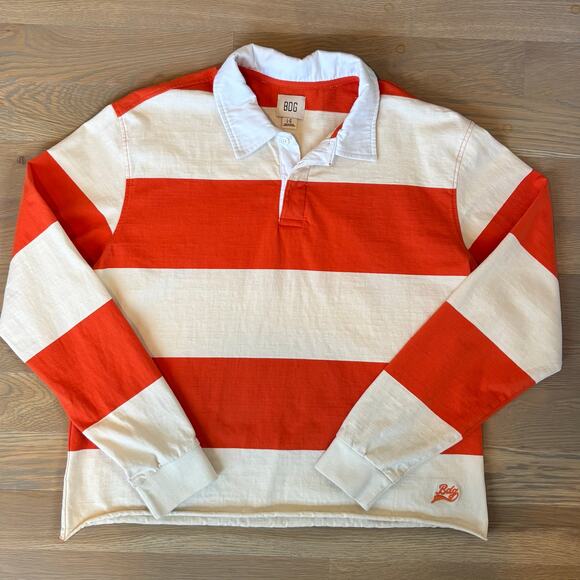 Urban Outfitters BDG Classic Cutoff Rugby Shirt Wide Stripe Orange Mens Large - Picture 3 of 11